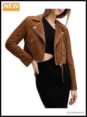 Women's Cropped Suede Biker Jacket Slim Fit Motocoat Goat Suede